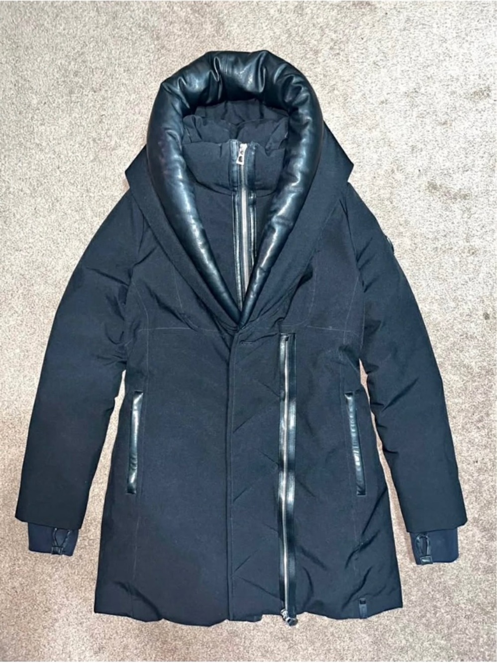 RUDSAK Black Quilted Puffer Jacket with Faux-Leather Trim